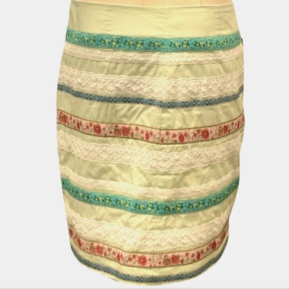 Garnet Hill BOHO 90s Y2K Multicolor Pencil Skirt Lace & Ribbon Sz 8 #207B - Picture 5 of 10